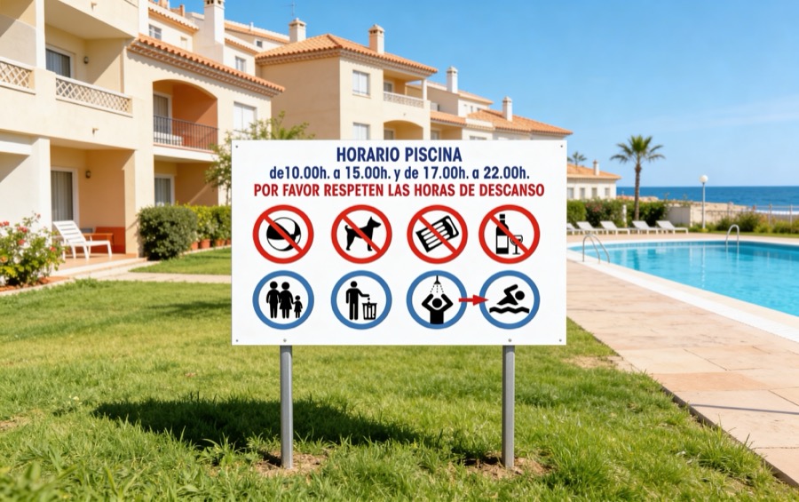 Cartel normas piscina comunidad